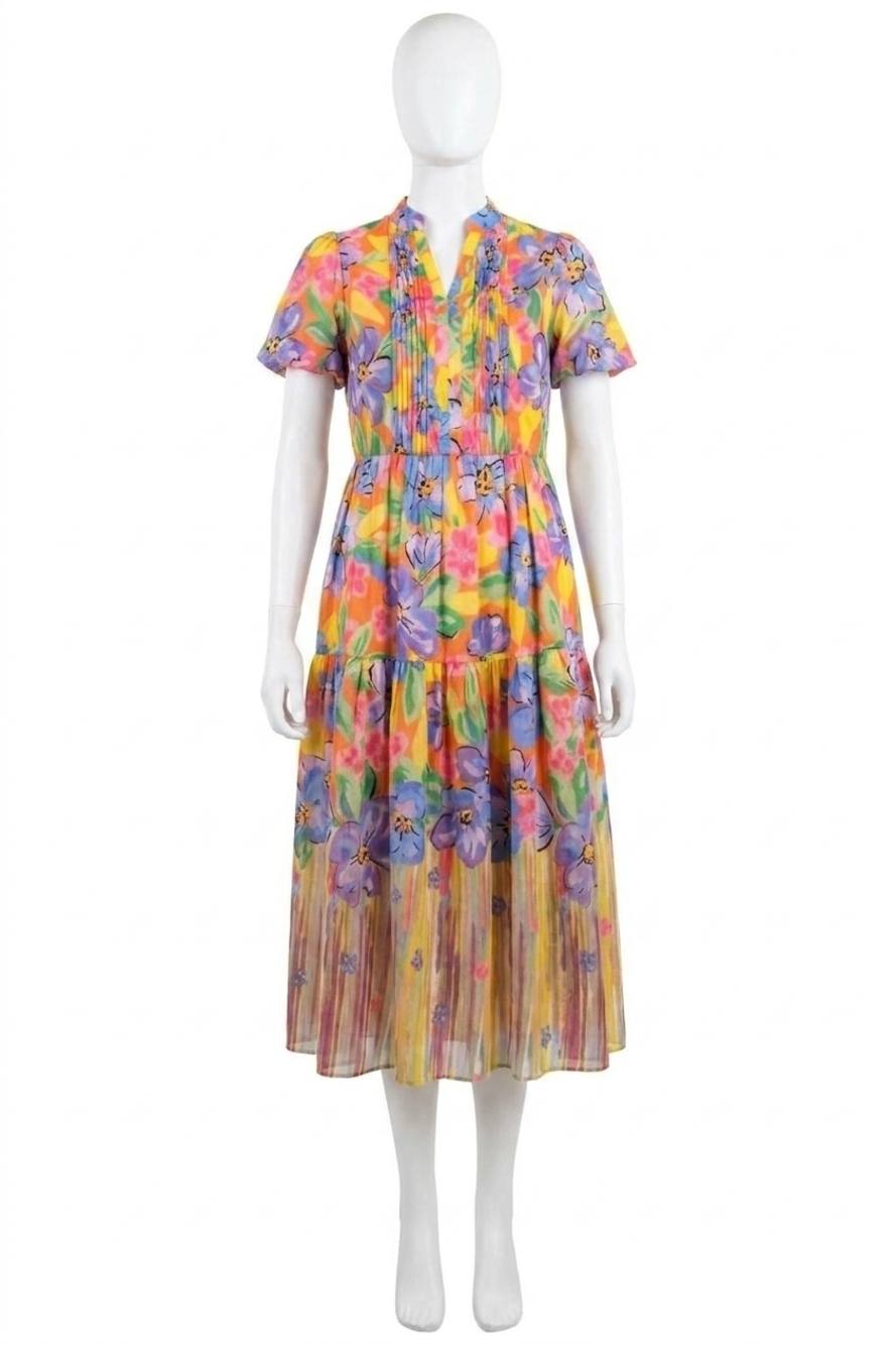 NEW FATE vibrant floral motif midi dress in multi